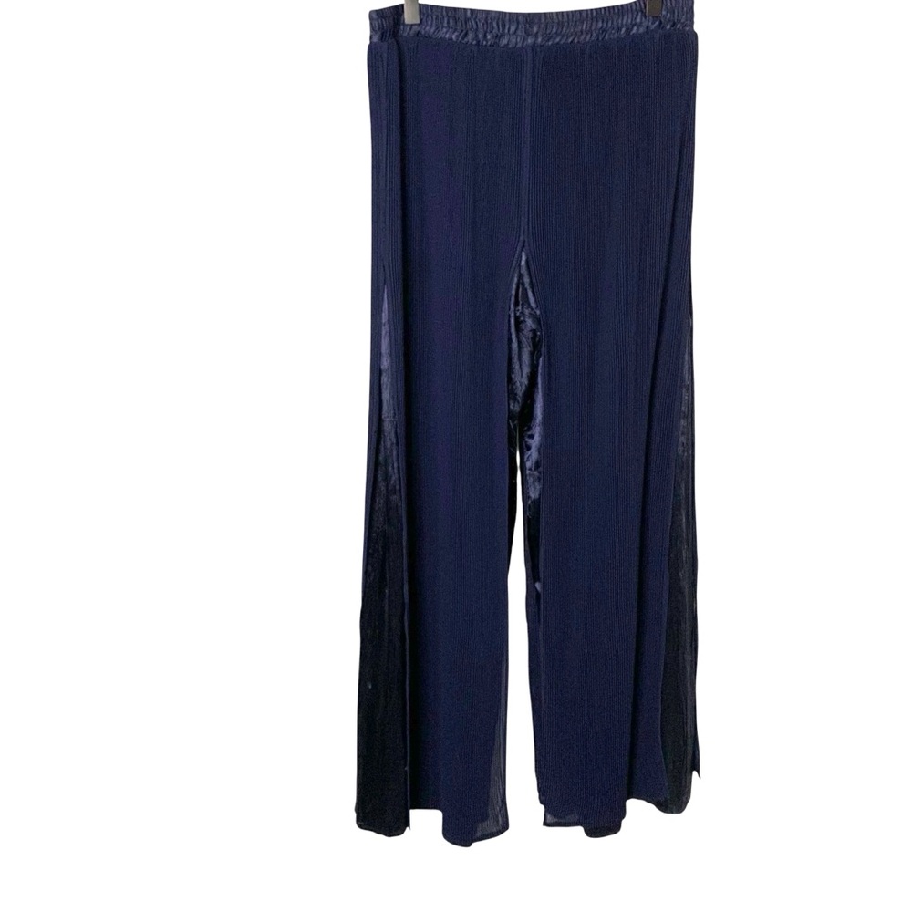 Komarov Women’s Medium Flowy Crepe Pleated Blue Split Layered Pants